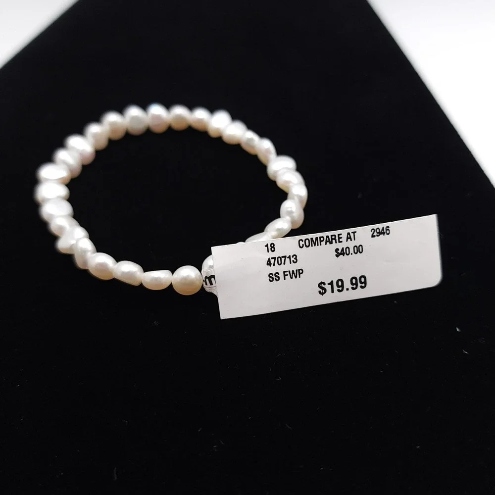 White Freshwater Baroque Pearl Stretch Bracelet Natural Pearl New With Tags